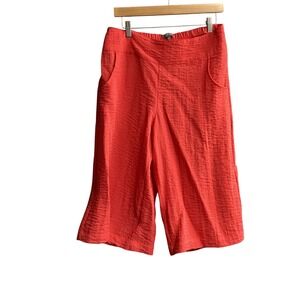 Habitat Gaucho Pants Wide Leg Cropped Textured Casual Salmon Red‎ Size M